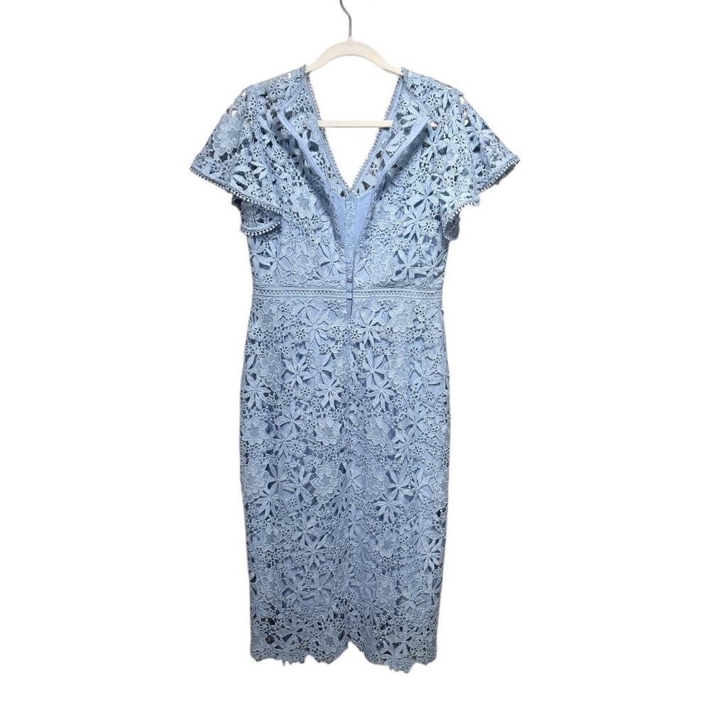 Shoshanna Baby Blue V-Neck Flutter Sleeve Floral Lace Dress - Size 6 - Picture 5 of 6
